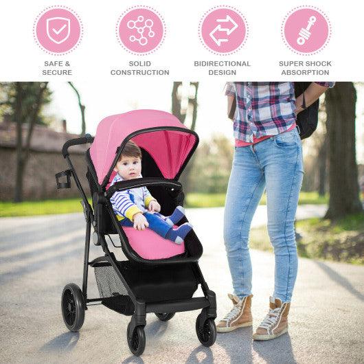 2-in-1 Foldable Pushchair Newborn Infant Baby Stroller-Pink at Set Shop and Smile