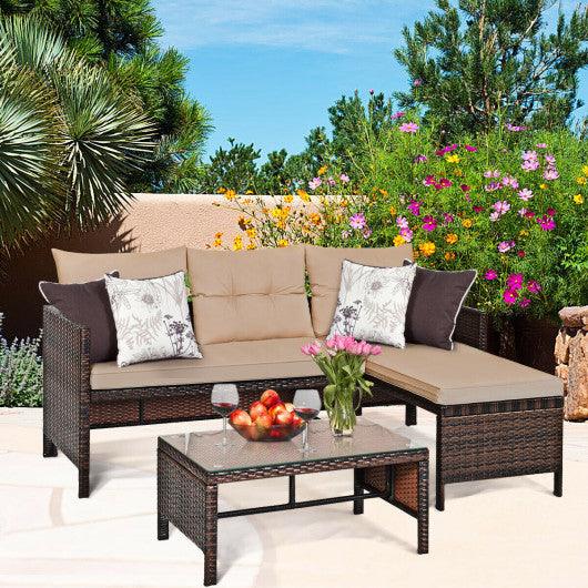 3 Pieces Patio Wicker Rattan Sofa Set-Beige at Set Shop and Smile