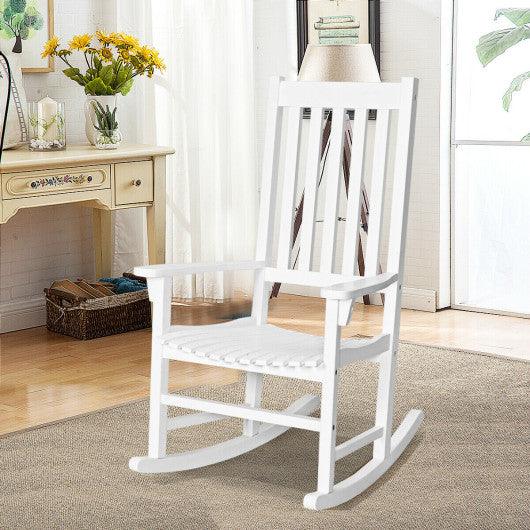 Indoor Outdoor Wooden High Back Rocking Chair-White at Set Shop and Smile