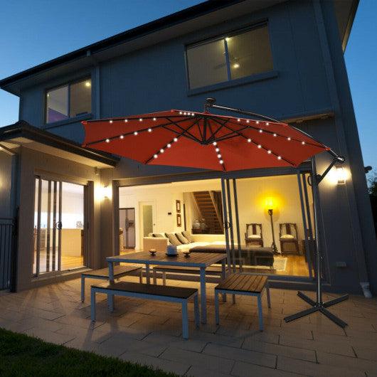 10 ft 360° Rotation Solar Powered LED Patio Offset Umbrella without Weight Base-Orange at Set Shop and Smile