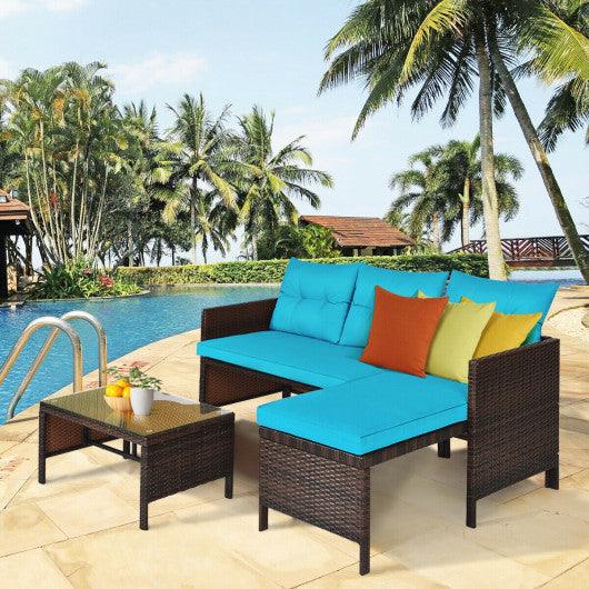 3 Pieces Patio Wicker Rattan Sofa Set-Turquoise at Set Shop and Smile