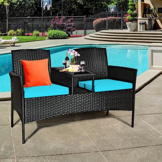 Wicker Patio Conversation Furniture Set with Removable Cushions and Table-Turquoise at Set Shop and Smile