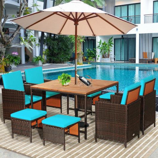 9 Pieces Patio Rattan Dining Cushioned Chairs Set-Turquoise at Set Shop and Smile