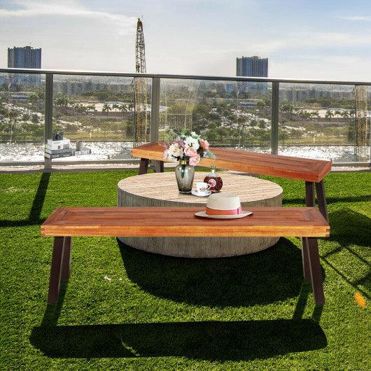 Set of 2 Patio Acacia Wood Dining Benches at Set Shop and Smile