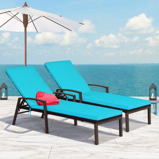 2 Pieces Patio Rattan Adjustable Back Lounge Chair with Armrest and Removable Cushions-Turquoise at Set Shop and Smile