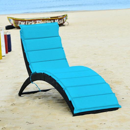 Folding Patio Rattan Portable Lounge Chair Chaise with Cushion-Turquoise at Set Shop and Smile