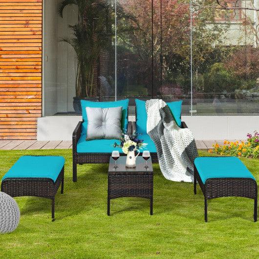 5 Pcs Patio Rattan Furniture Set Sofa at Set Shop and Smile