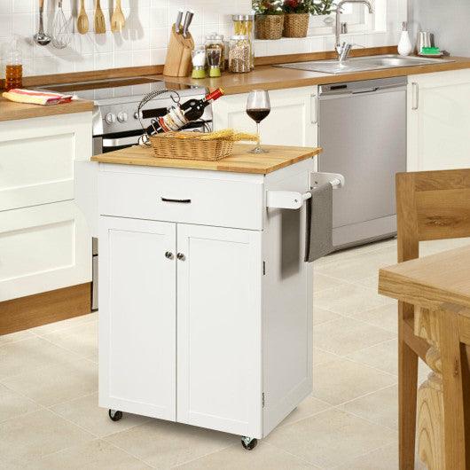 Utility Rolling Storage Cabinet Kitchen Island Cart with Spice Rack-White at Set Shop and Smile