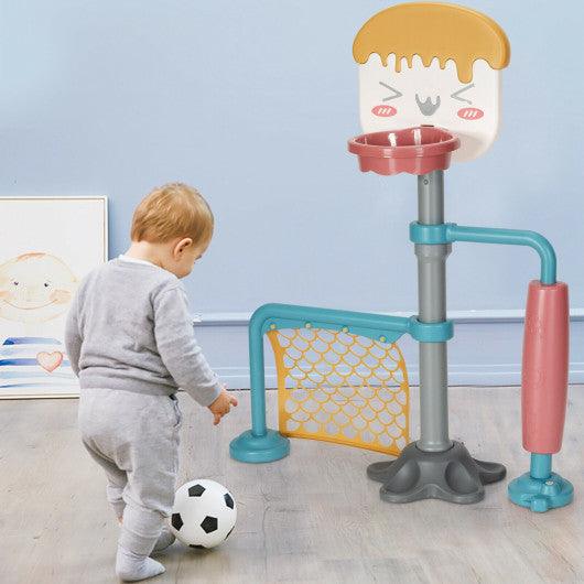 3-in-1 Height Adjustable Basketball Stand Set with Soccer and Roller at Set Shop and Smile