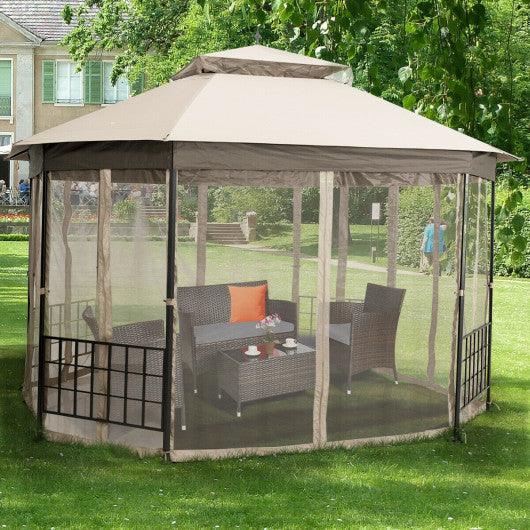 10’x 12’ Octagonal Patio Gazebo-Beige at Set Shop and Smile