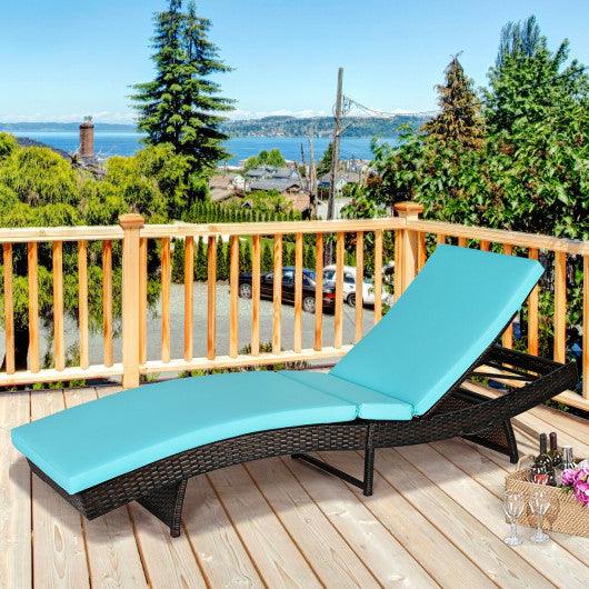 Patio Folding Adjustable Rattan Chaise Lounge Chair with Cushion-Turquoise at Set Shop and Smile