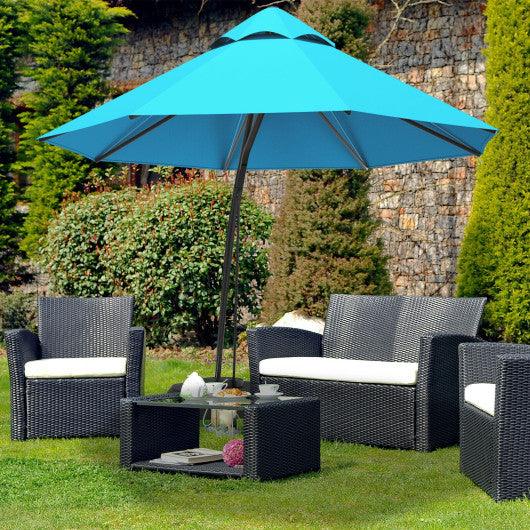 11 Feet Outdoor Cantilever Hanging Umbrella with Base and Wheels-Turquoise at Set Shop and Smile