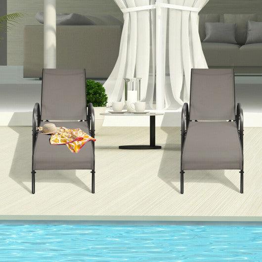 2 Pcs Outdoor Patio Lounge Chair Chaise Fabric with Adjustable Reclining Armrest-Brown at Set Shop and Smile