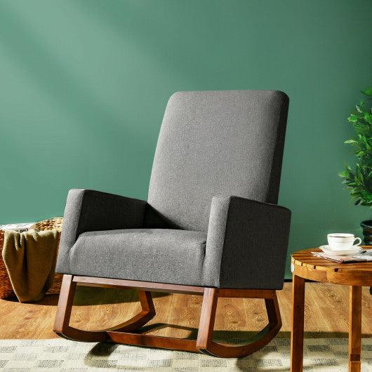 Rocking High Back Upholstered Lounge Armchair with Side Pocket-Gray at Set Shop and Smile