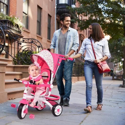 4-in-1 Detachable Baby Stroller Tricycle with Round Canopy -Pink at Set Shop and Smile