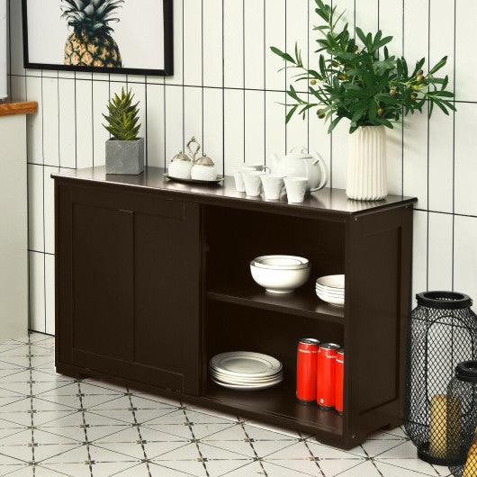 Kitchen Storage Cabinet with Wood Sliding Door-Brown at Set Shop and Smile