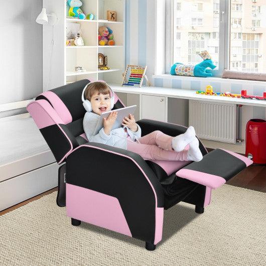 Kids Youth PU Leather Gaming Sofa Recliner with Headrest and Footrest-Pink at Set Shop and Smile