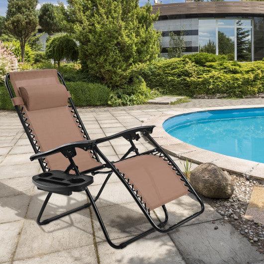 Outdoor Folding Zero Gravity Reclining Lounge Chair with Utility Tray-Brown at Set Shop and Smile