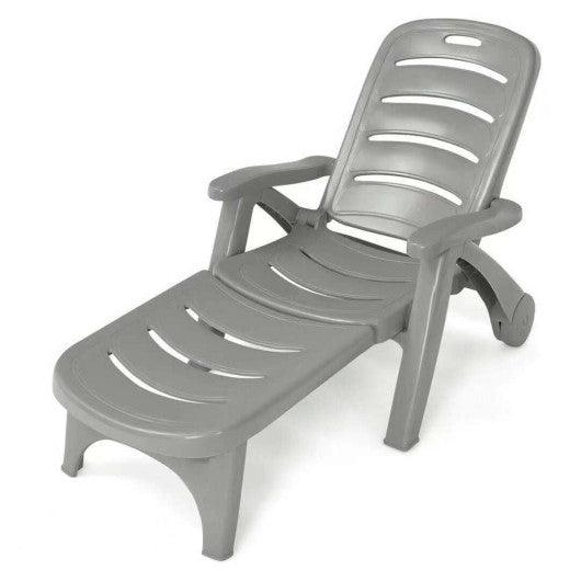 5 Position Adjustable Folding Lounger Chaise Chair on Wheels-Gray at Set Shop and Smile