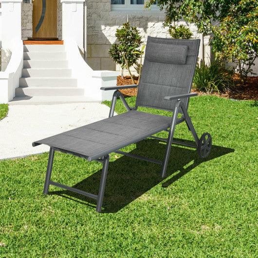 Patio Reclining Chaise Lounge with Adjust Neck Pillow-Gray at Set Shop and Smile