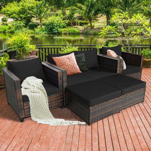 5 Pieces Patio Cushioned Rattan Furniture Set-Black at Set Shop and Smile