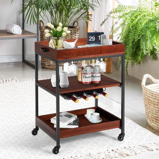 3 Tiers Kitchen Island Serving Bar Cart with Glasses Holder and Wine Bottle Rack at Set Shop and Smile