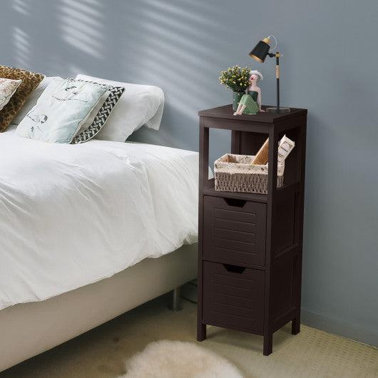 Bathroom Wooden Floor Cabinet Multifunction Storage Rack Stand Organizer-Brown at Set Shop and Smile