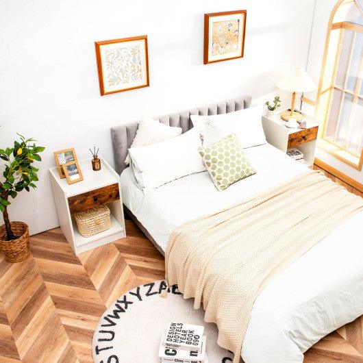 Set of 2 Nightstand with Drawer Cabinet End Side Table Raised Top-White at Set Shop and Smile