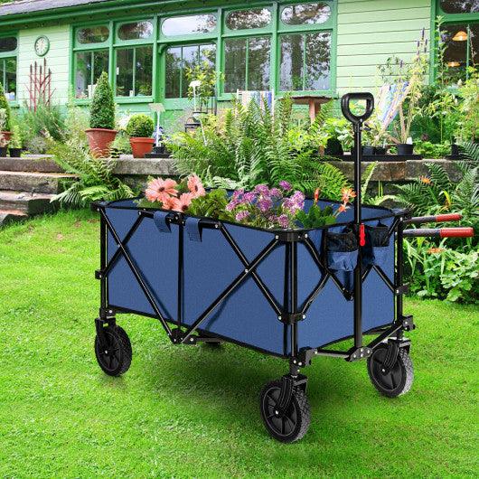 Outdoor Folding Wagon Cart with Adjustable Handle and Universal Wheels-Navy at Set Shop and Smile