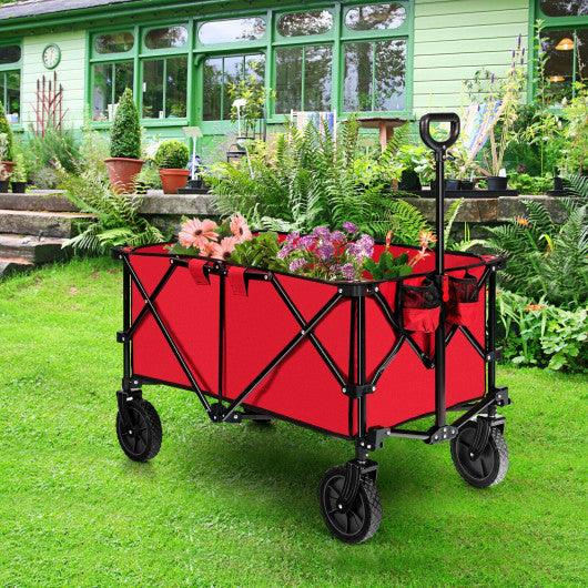 Outdoor Folding Wagon Cart with Adjustable Handle and Universal Wheels-Red at Set Shop and Smile
