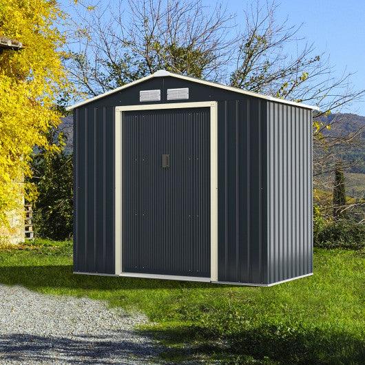 7 Feet X 4 Feet Metal Storage Shed with Sliding Double Lockable Doors-Gray at Set Shop and Smile