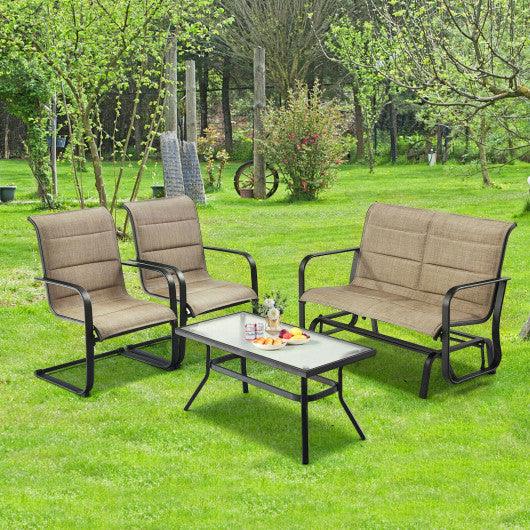 4 Pieces Outdoor Patio Furniture Set with Padded Glider Loveseat and Coffee Table-Brown at Set Shop and Smile