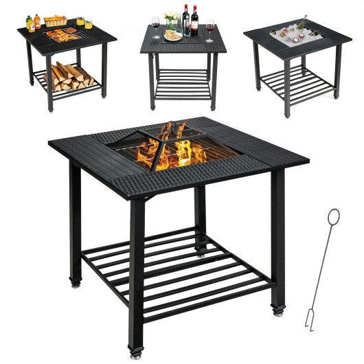 31 Inch Outdoor Fire Pit Dining Table with Cooking BBQ Grate at Set Shop and Smile