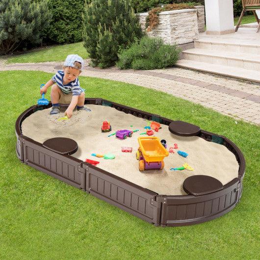 Sandbox with Built-in Corner Seat and Bottom Liner-Brown at Set Shop and Smile
