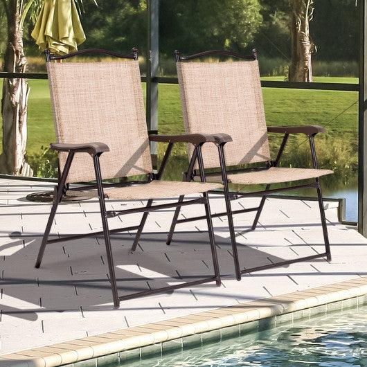 Set of 2 Patio Folding Sling Back Camping Deck Chairs-Beige at Set Shop and Smile