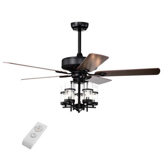 50 Inch Noiseless Ceiling Fan Light with Explosion-proof Glass Lampshades-Black at Set Shop and Smile