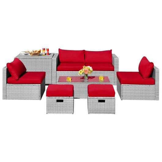 8 Pieces Patio Rattan Furniture Set with Storage Waterproof Cover and Cushion-Red at Set Shop and Smile