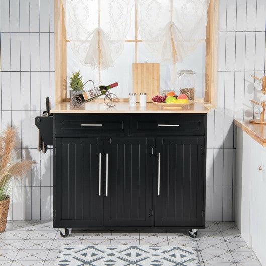 Kitchen Island Trolley Wood Top Rolling Storage Cabinet Cart with Knife Block-Black at Set Shop and Smile