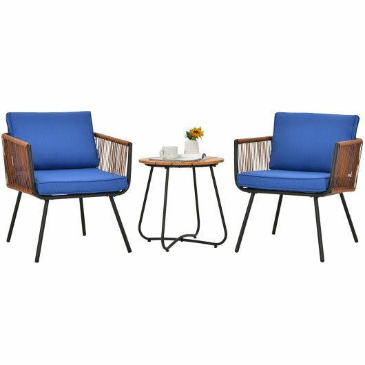 3 Pieces Patio Bistro Furniture Set with Armrest and Soft Cushions at Set Shop and Smile