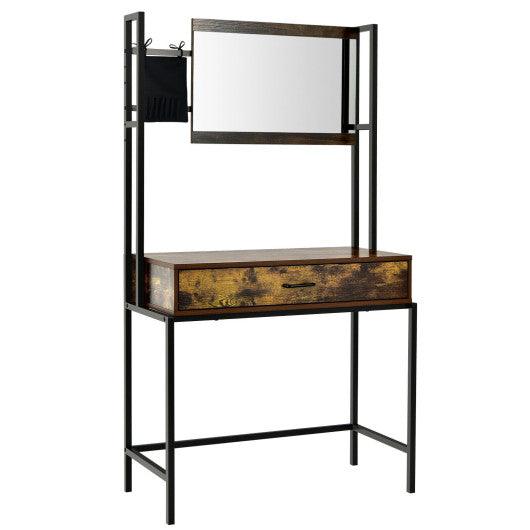 Industrial Vanity Table with 3-Height Adjustable Mirror Bag-Brown at Set Shop and Smile