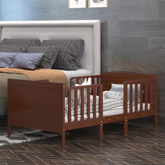 2-in-1 Convertible Kids Wooden Bedroom Furniture with Guardrails-Brown at Set Shop and Smile