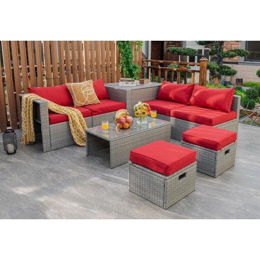 8 Pieces Patio Rattan Furniture Set with Storage Waterproof Cover and Cushion-Red at Set Shop and Smile