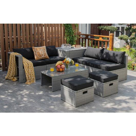 8 Pieces Patio Rattan Furniture Set with Storage Waterproof Cover and Cushion-Black at Set Shop and Smile