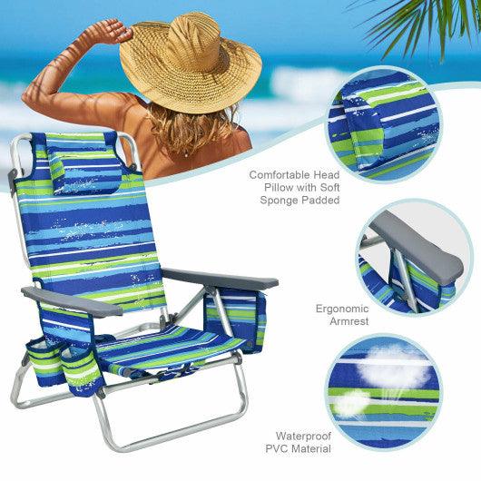 4-Pack 5-Position Outdoor Folding Backpack Beach Reclining Chair with Pillow-Blue at Set Shop and Smile