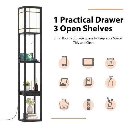 Modern Floor Lamp with Shelves and Drawer at Set Shop and Smile