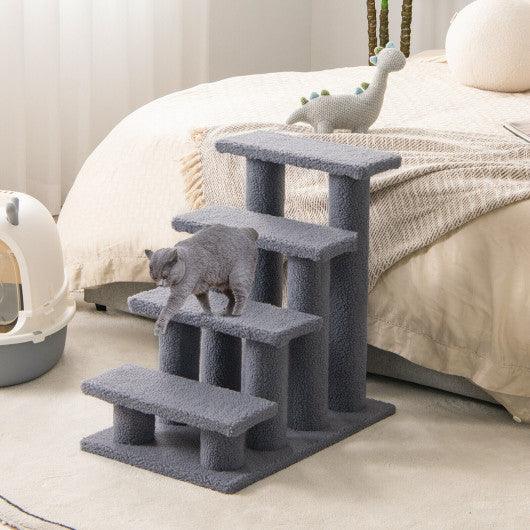 24 Inch 4-Step Pet Stairs Carpeted Ladder Ramp Scratching Post Cat Tree Climber-Gray at Set Shop and Smile