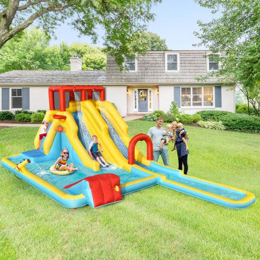 Inflatable Dual Slide Water Park Climbing Bouncer with 735W Air Blower at Set Shop and Smile