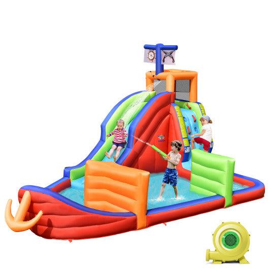 6-in-1 Pirate Ship Waterslide Kid Inflatable Castle with Water Guns and 735W Blower at Set Shop and Smile
