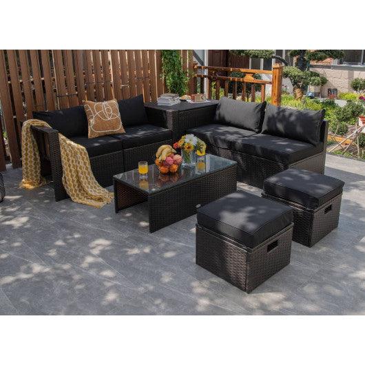 8 Pieces Patio Space-Saving Rattan Furniture Set with Storage Box and Waterproof Cover-Black at Set Shop and Smile