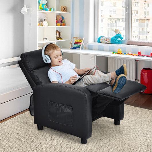 Ergonomic PU Leather Kids Recliner Lounge Sofa for 3-12 Age Group-Black at Set Shop and Smile